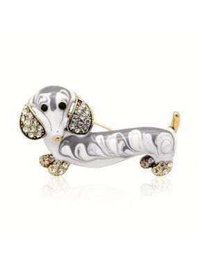 Dog Brooch Dachshund Weiner Enamel Rhinestone Pin Stylish Sparkle Hot Doxie Glam